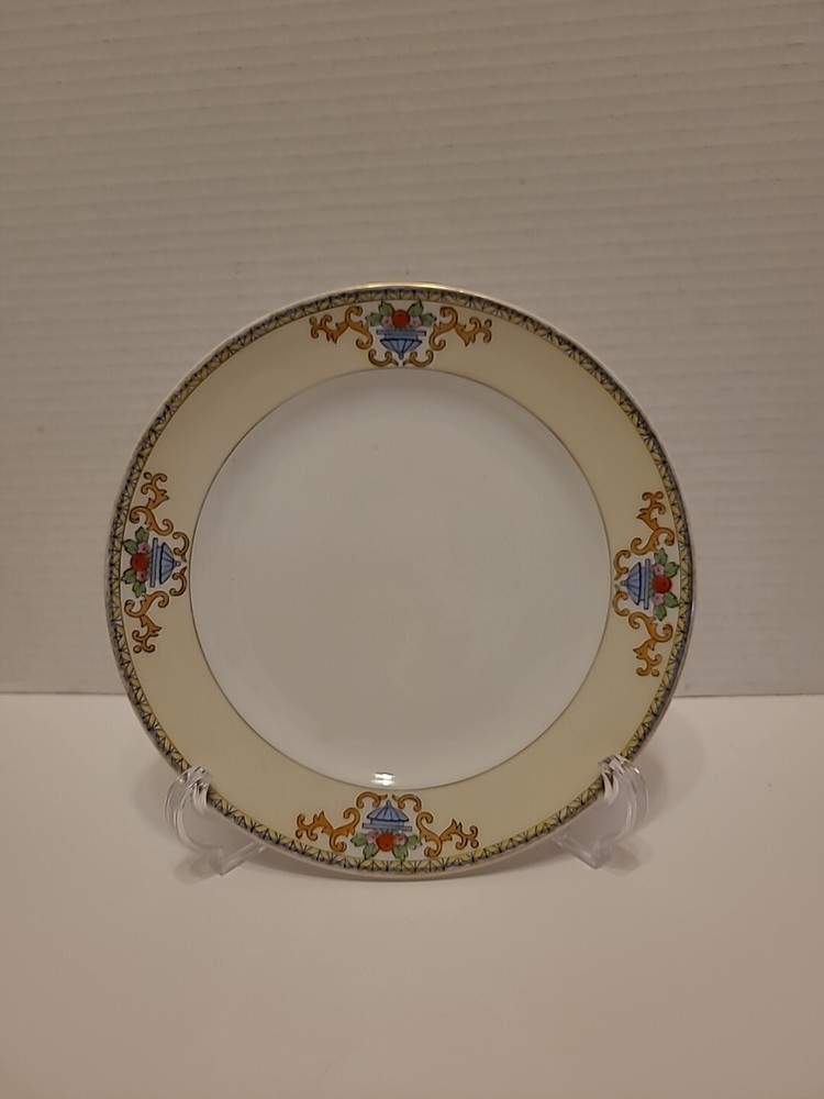 Vintage Meito Handpainted Floral Porcelain Salad Plate with Gold Rim  