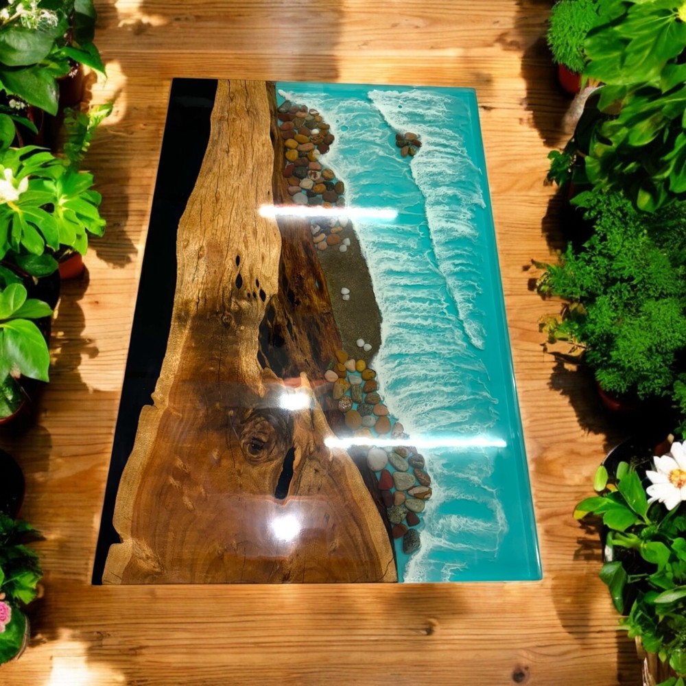 Rectangle Epoxy Dining Table Ocean Wave River Kitchen Countertop Furniture Decor