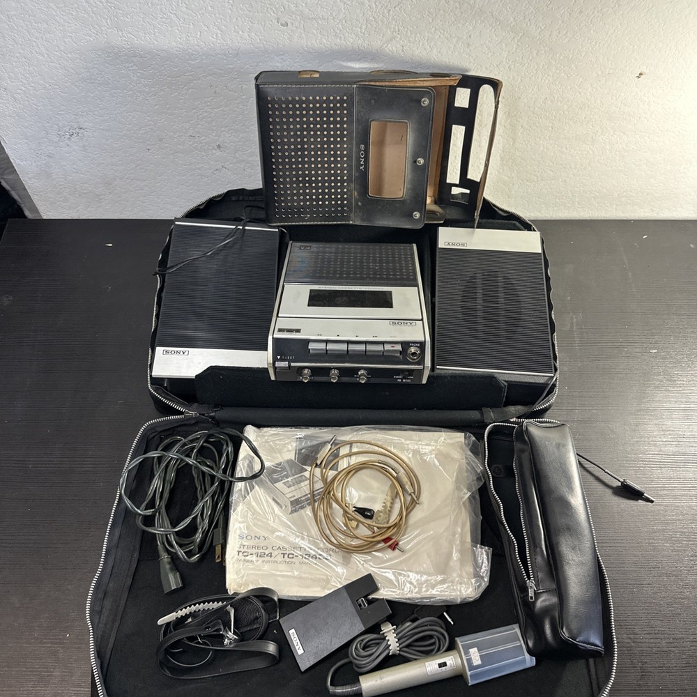 Vintage 70s Sony TC-124 Stereo Cassette Recorder with Speakers Japan Parts Only