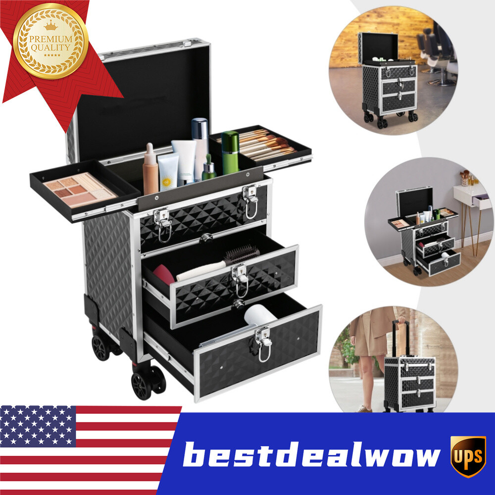 Pro Rolling Makeup Case Train Organizer Cosmetic Trolley