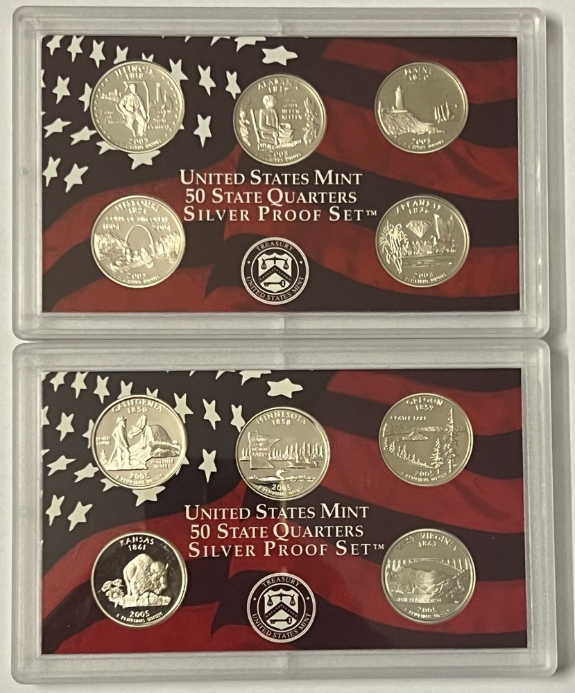 2003 AND 2005 UNITED STATES MINT SILVER STATE QUARTER PROOF SETS BUY NOW-image