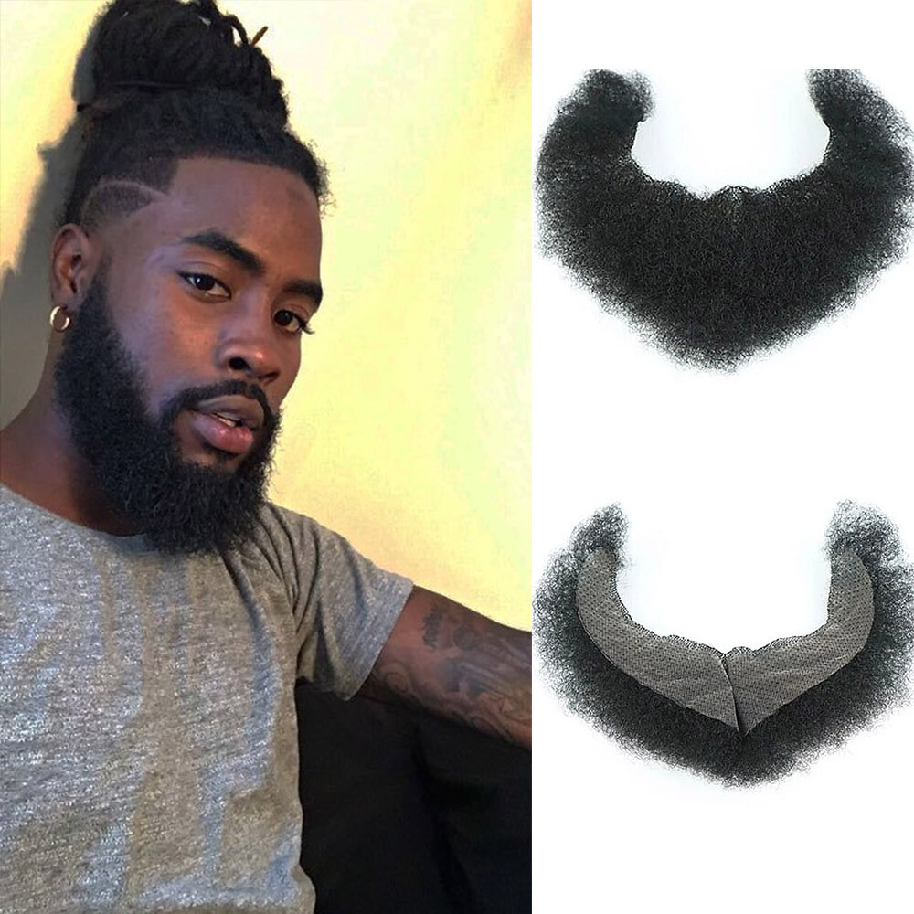 Afro Curly Men's Fake Beard Human Hair Face Beard Reusable Makeup Mustache