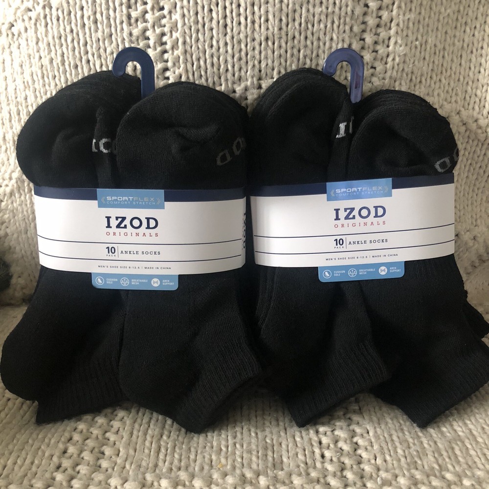 IZOD Sport Flex Men's Cushioned Ankle Socks 10-Pair Pack for Shoe Sizes 6-12.5 Black
