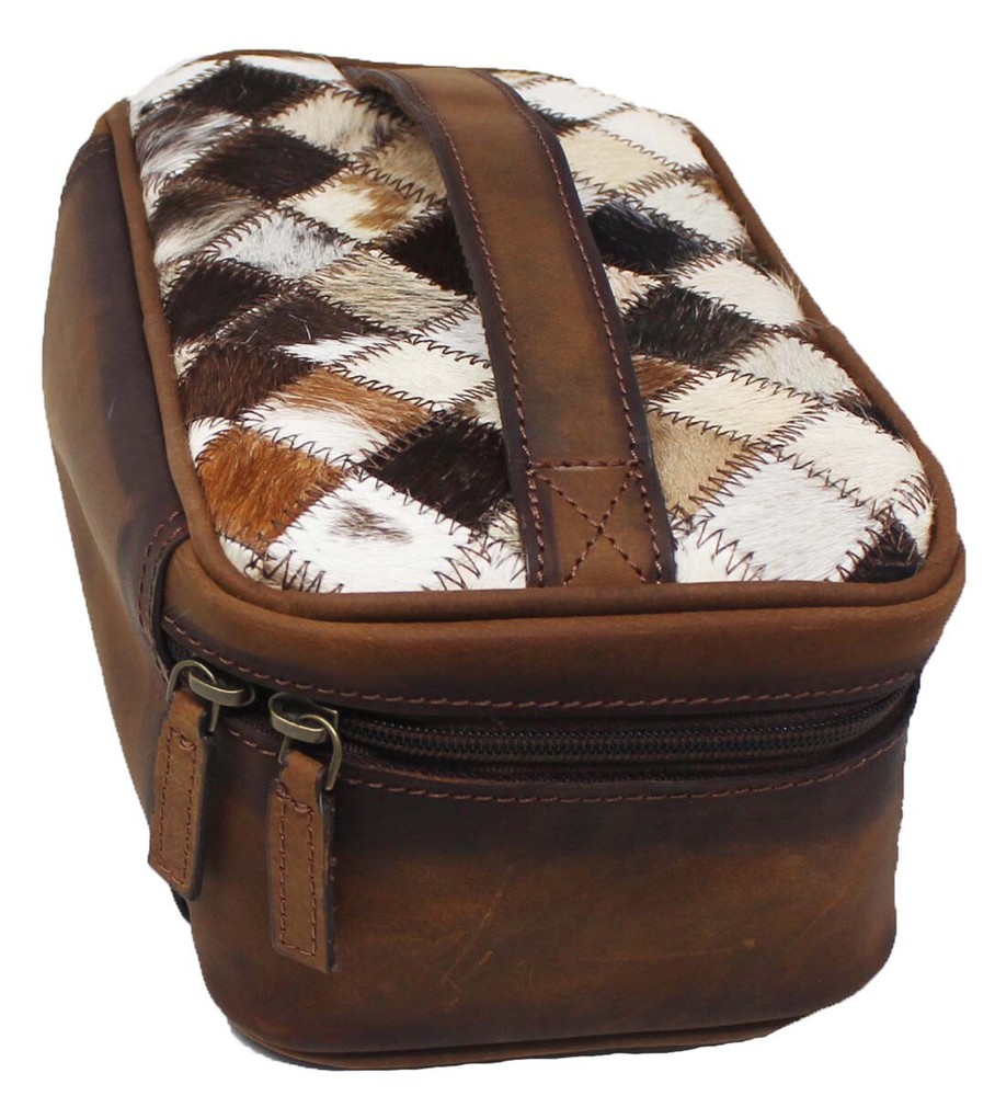 Men's Women Western Genuine Leather Toiletry Dopp Kit Shaving Cosmetic Travel