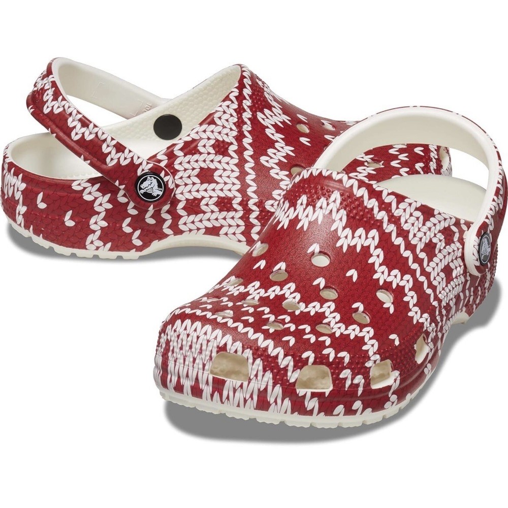 Crocs Classic Red White Clogs Holiday Christmas Sweater Womens Size 7 - Mens 5