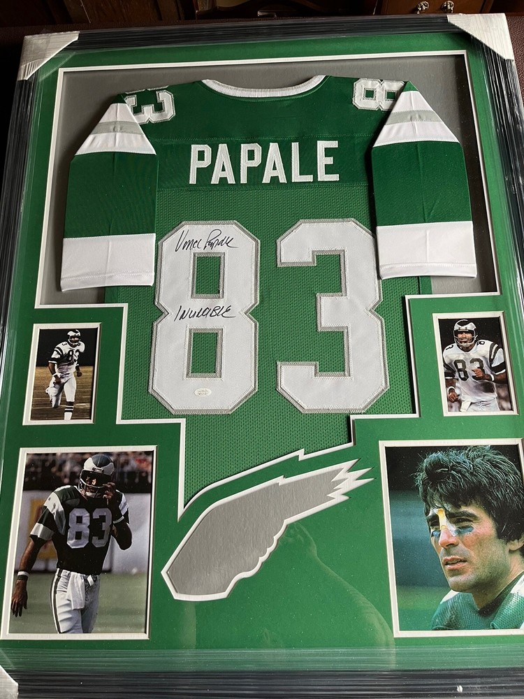 VINCE PAPALE  SIGNED/AUTOGRAPHED 35x43 Custom Framed EAGLES Jersey JSA-image