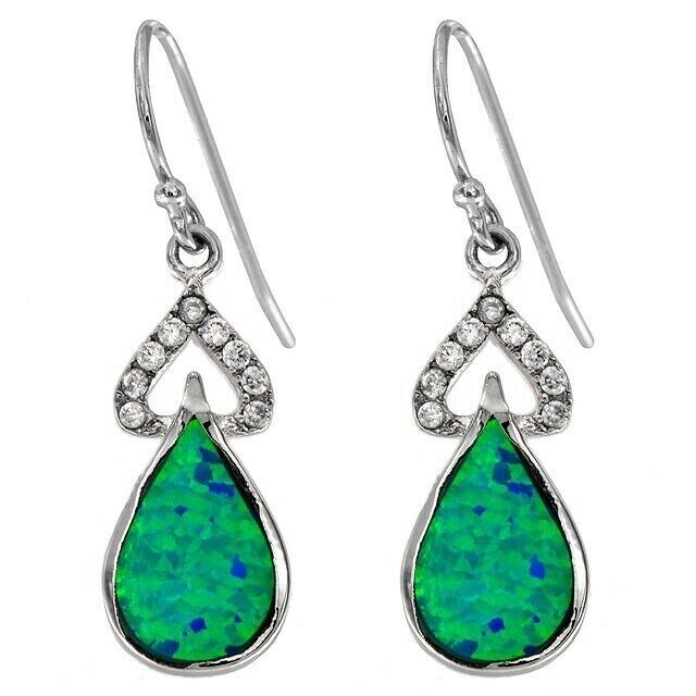 Australian Opal Inlay & Topaz 925 Solid Sterling Silver Earrings Jewelry EO2