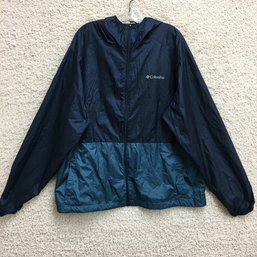 Columbia Men's XL Blue Full Zip Hooded Windbreaker Jacket for Outdoor Activities