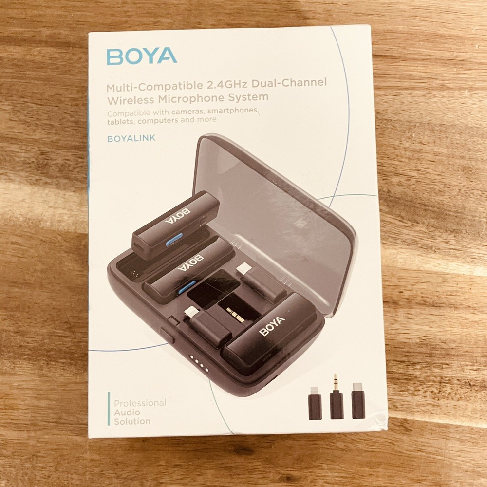 BOYALINK Dual Wireless Lavalier Recording Microphone, 2.4GHz 2TX+1RX