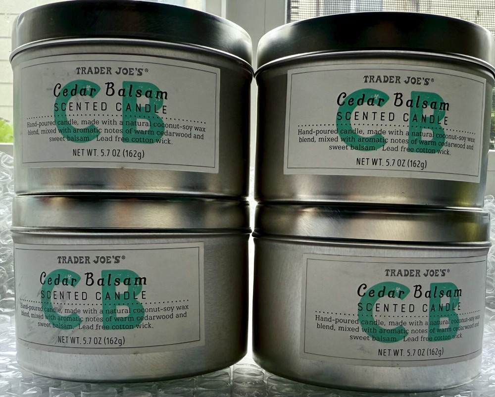 4 x Trader Joe's Cedar Balsam  Scrented Candle Tin Soy Blend 5.7oz Each
