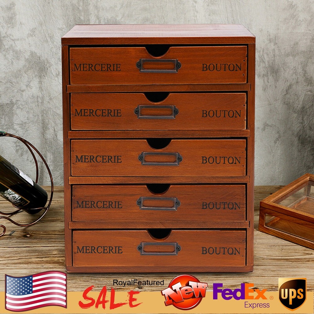 Vintage 5 Layers Large Jewelry Organizer Wooden Storage Box Case W/ 5 Drawers