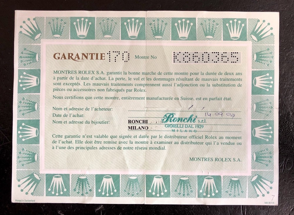 ROLEX Certificate Guarantee Daytona EXPLORER DATEJUST Submariner K860365 170 /