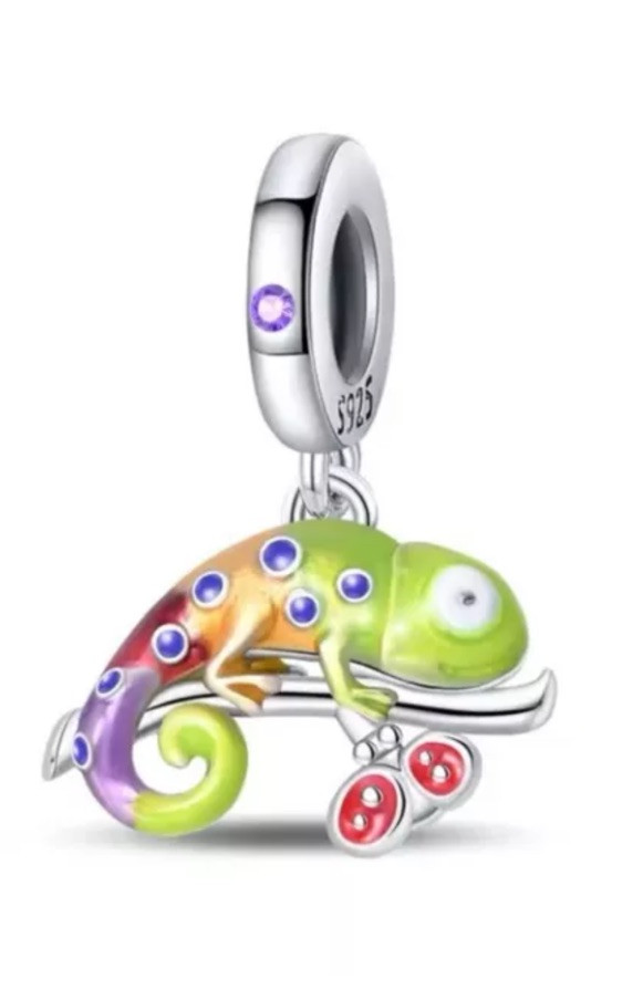 S925 Sterling Silver Chameleon Charm Bead for Bracelet in Green