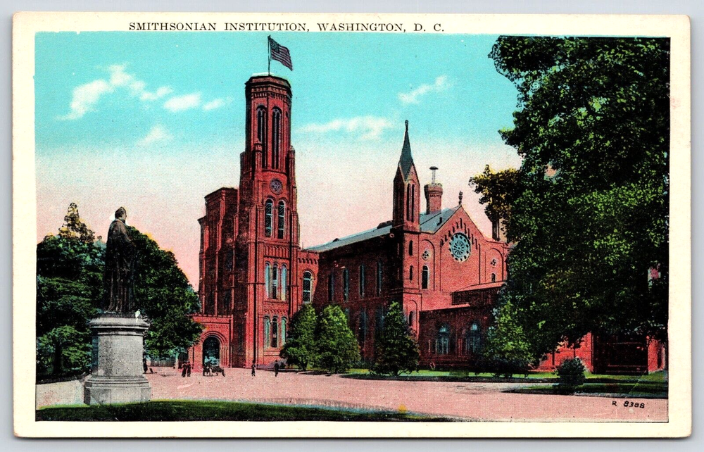 Old Antique Vintage Postcard Smithsonian Institution Statue Washington, D.C.