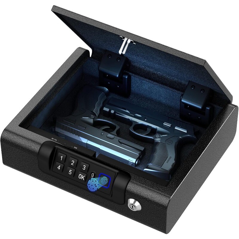 Biometric Gun Safe for Pistols 3-Ways Unlock Safe Fingerprint Digital Lock Box-image