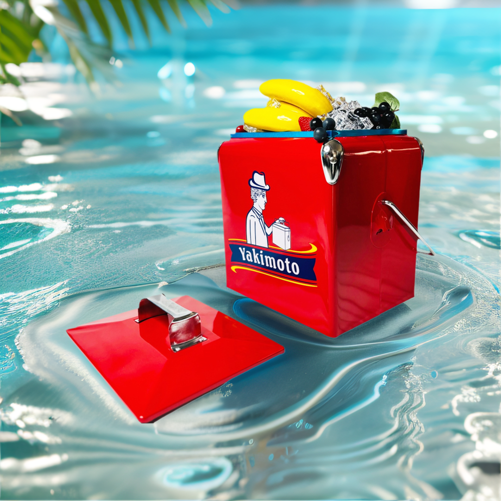 Metal Ice Chest Yakimoto 13L with Lid for Fruit Drink Water Vegetable Cold Save