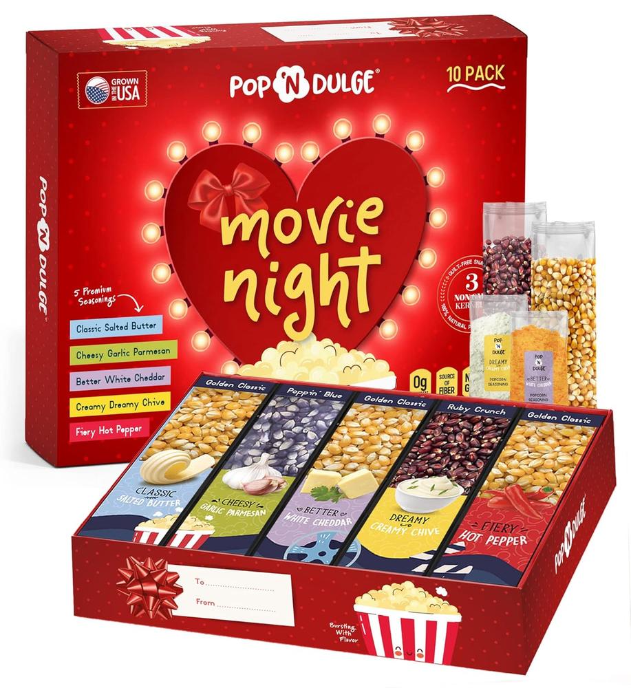 Juego de regalo palomitas de maíz noche de cine de San Valentín, regalos de San Valentín para ella él, 10 piezas