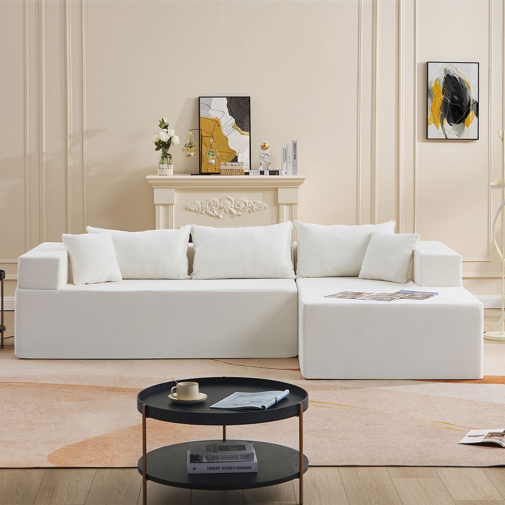 L-Shape Modular Sectional Sofa Set with Upholstered Sleeper for Living Room