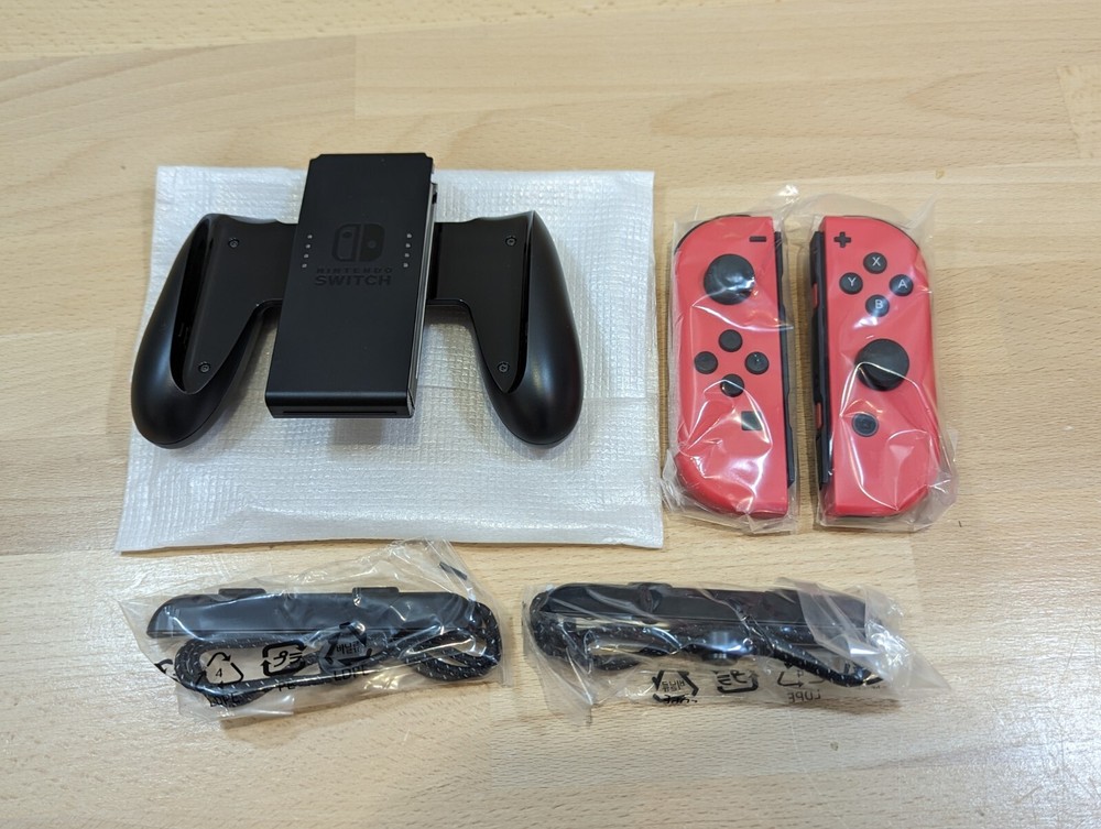NEW Nintendo Switch Mario Red Joy-Con + Straps + Grip OLED Model OEM Genuine