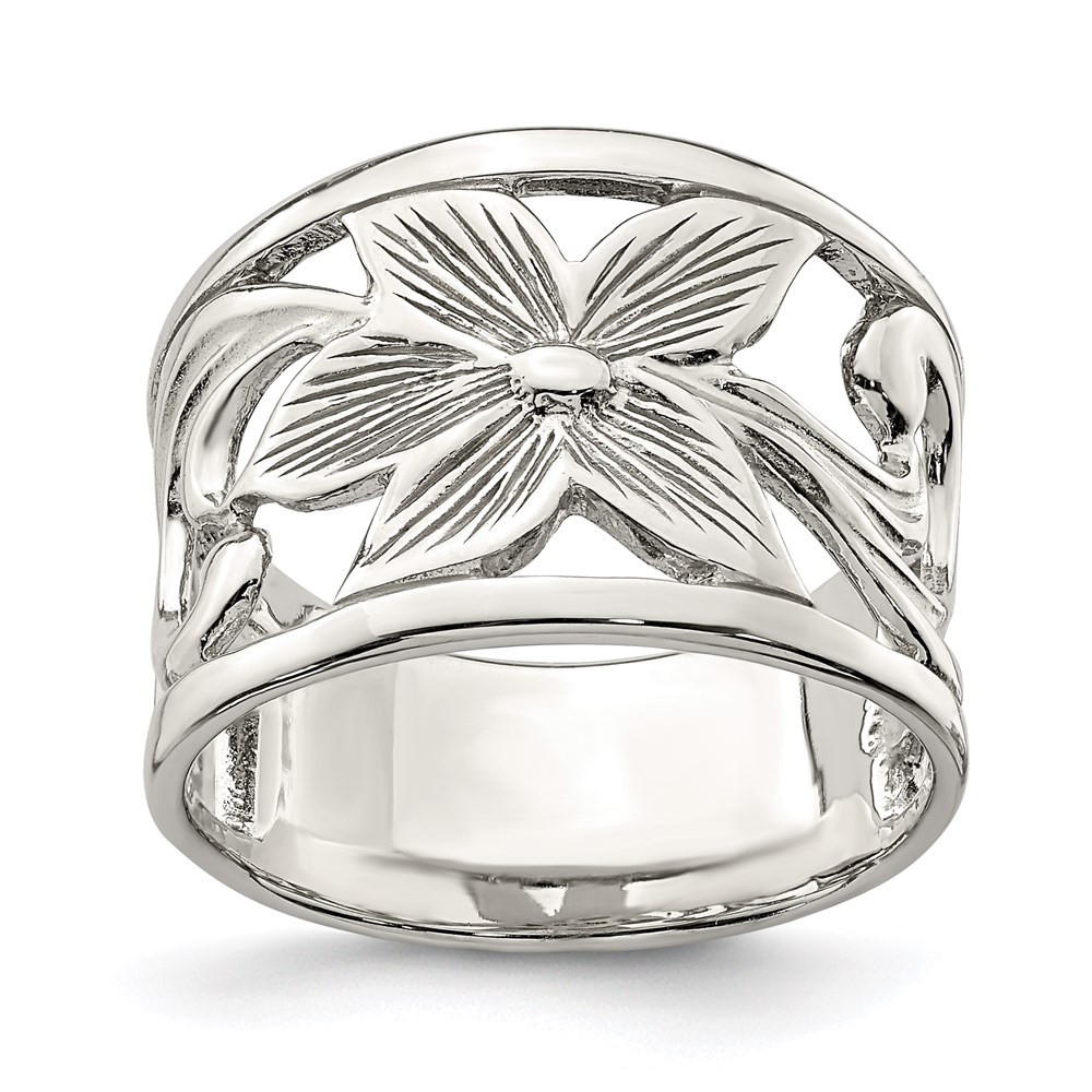 Sterling Silver Rhodium-Plated Flower Ring for Women Size 7 4.8gm