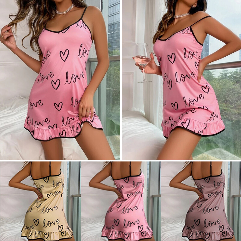 Sexy Silk Nightgown For Women Sleepwear Satin Dress Babydoll Pajamas Set T