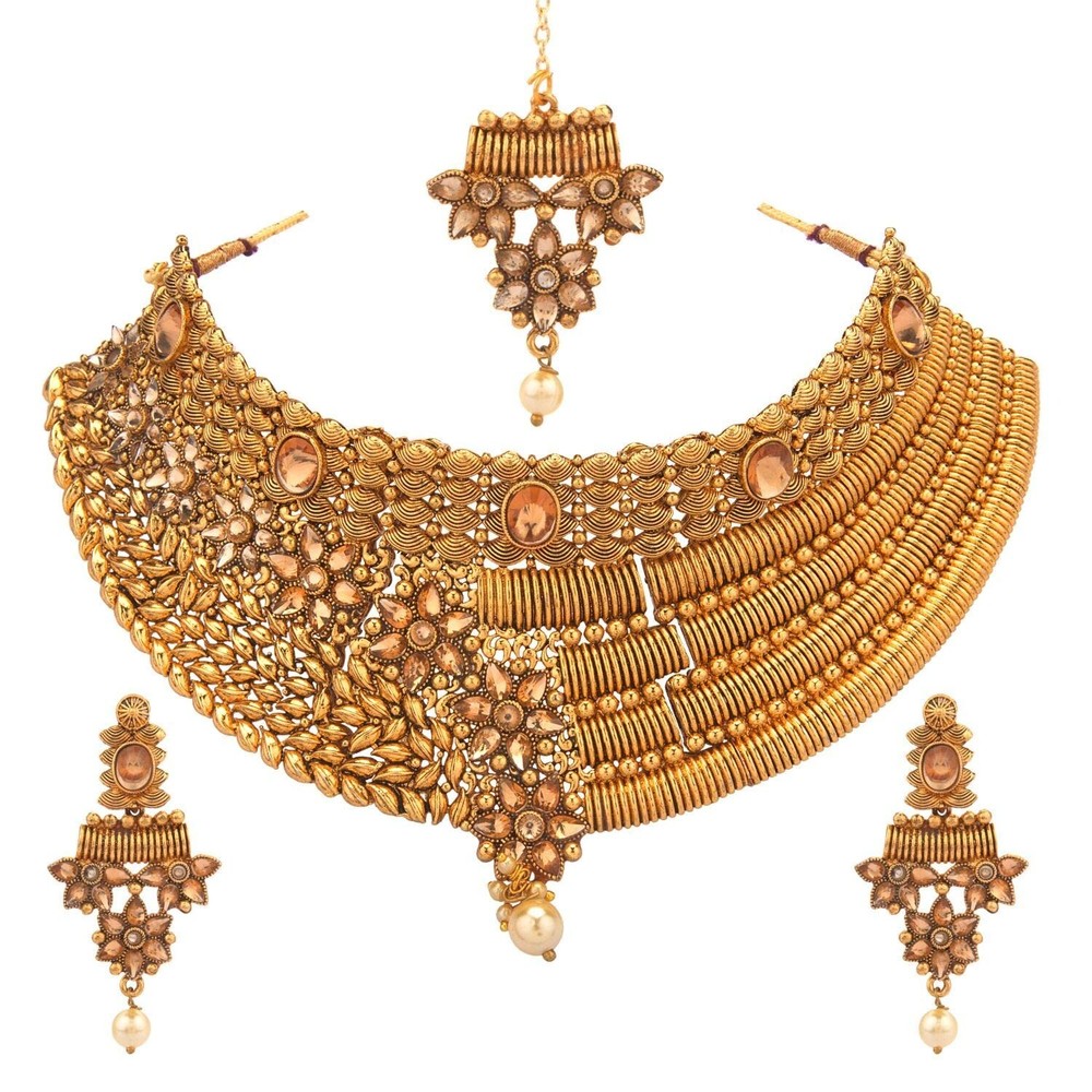 Efulgenz Indian Bridal Jewelry Sets for Women Traditional Gold Tone Crystal F...