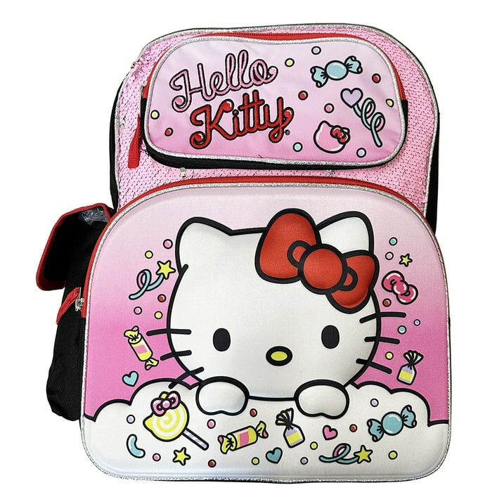 Hello Kitty 3D Pop-Up Sequins Red Cloud Small Backpack 12 Inch Bag New