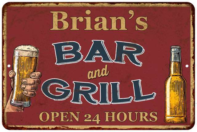 Brian's Red Bar and Grill Personalized Rustic Wall Decor Sign 112180045167