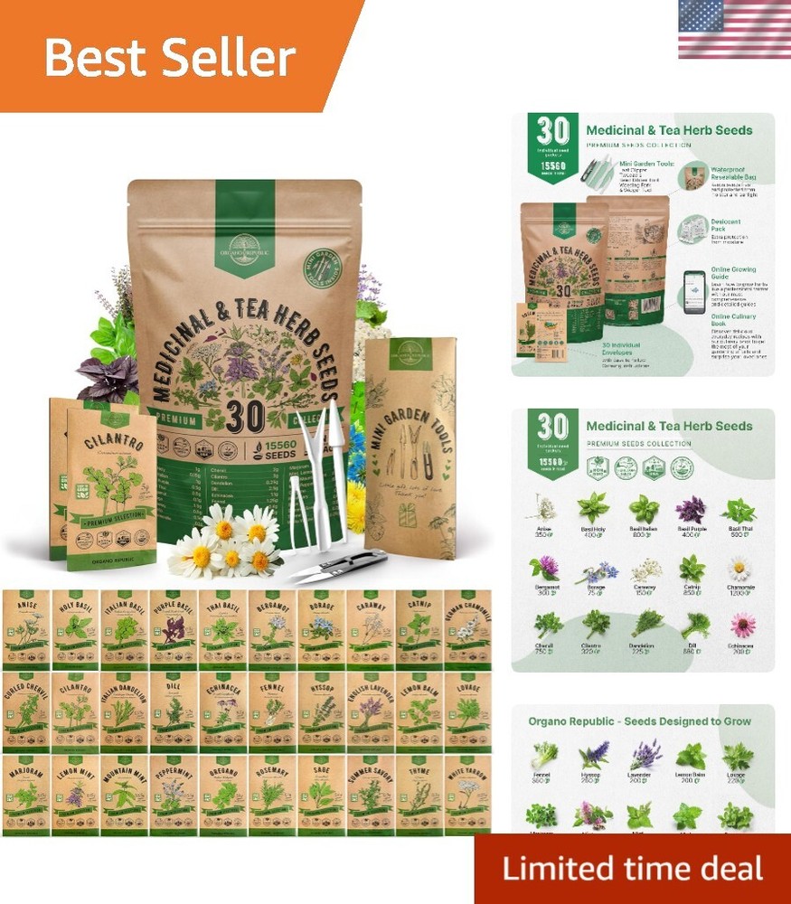 30 Medicinal & Tea Herb Seeds Variety Pack – 15,560+ Non-GMO Heirloom Garden Seeds