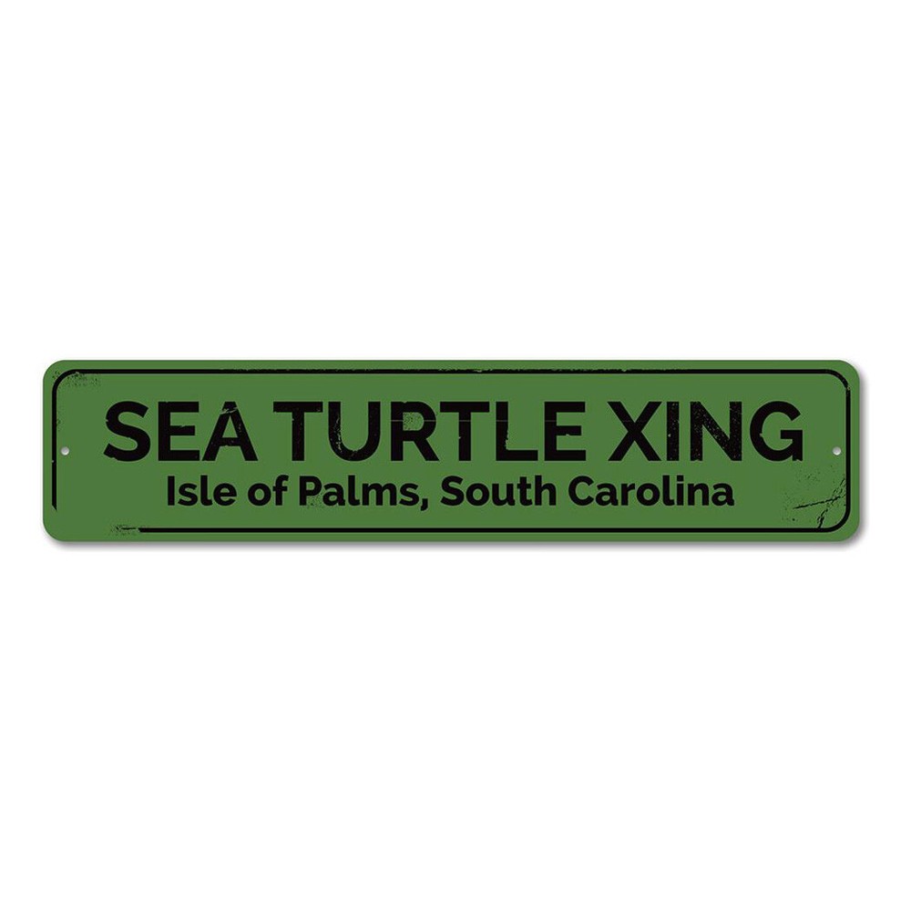 Sea Turtle Xing Sign, Personalized Beach Location Crossing Metal Decor Sign
