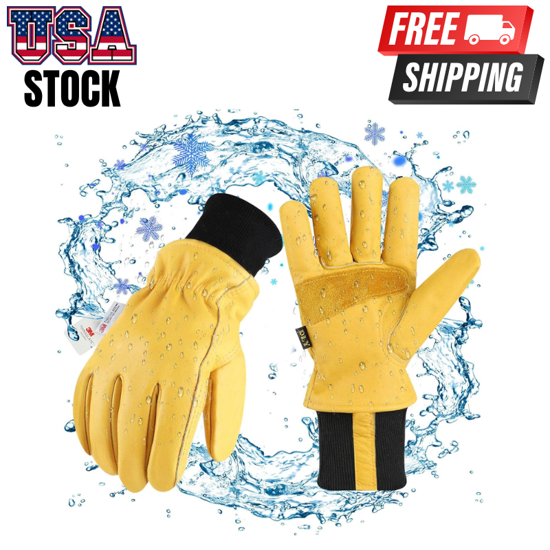 Leather Work Gloves Warm Thinsulate Insulation Waterproof Cowhide Leather