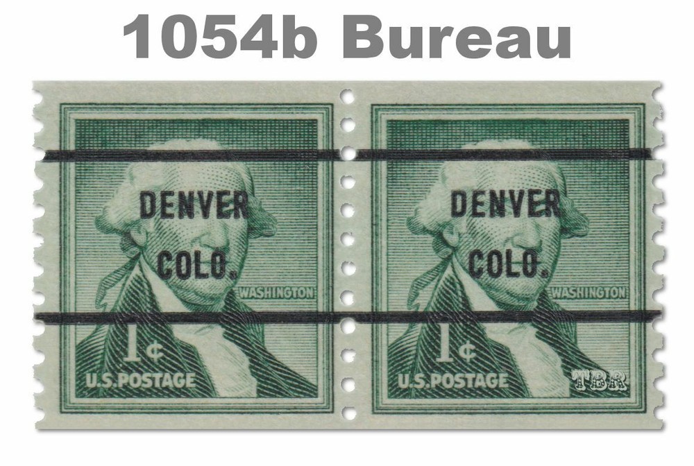 1054b Washington 1c DENVER CO Precancel Large Hole Dry Print Liberty MNH Buy Now-image