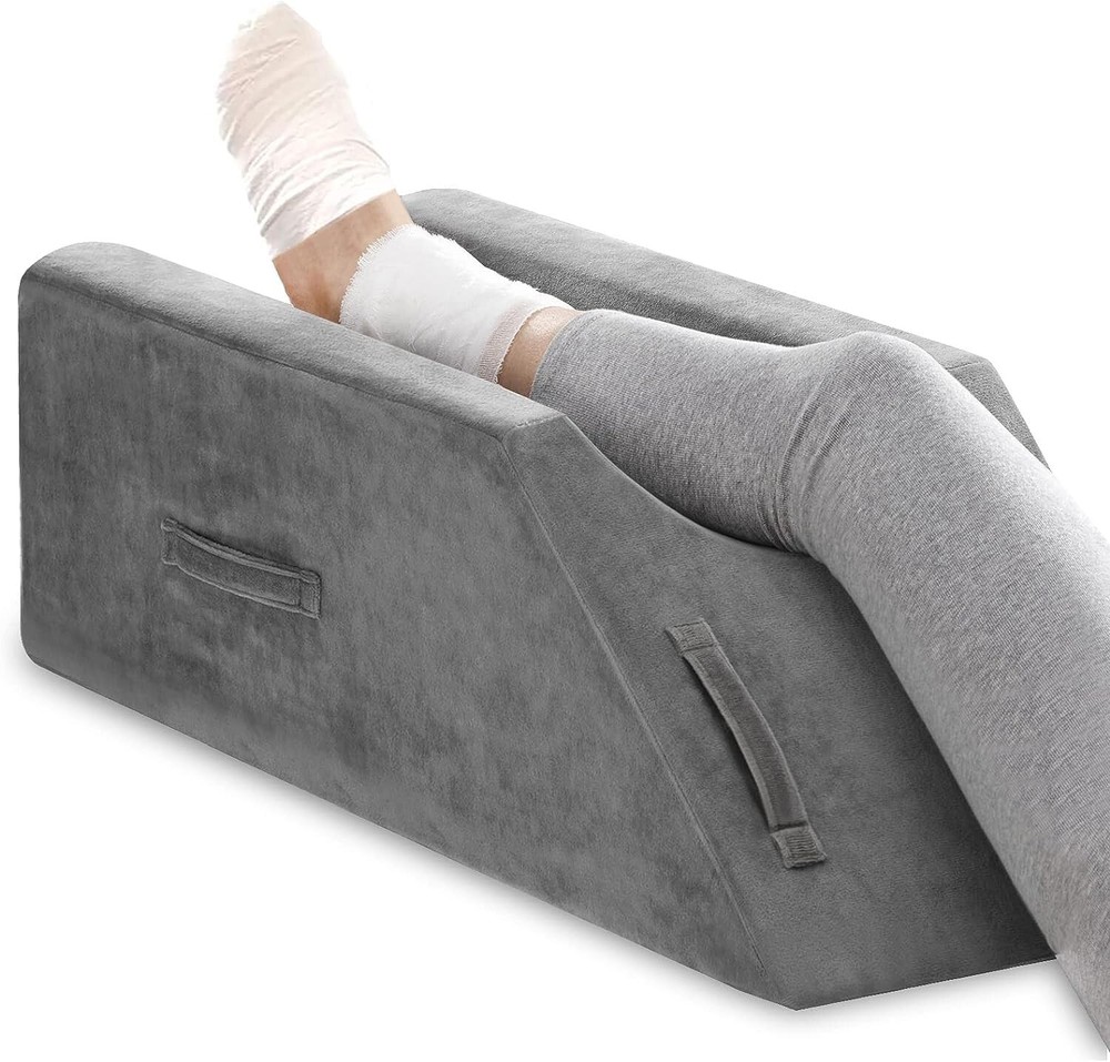 Memory Foam Leg Elevation Pillow for Post-Surgery Knee Recovery in Gray