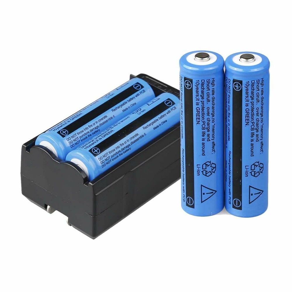 4pcs 3000mAh Batteries 3.7V Rechargeable Battery & Charger for Flashlight Torch