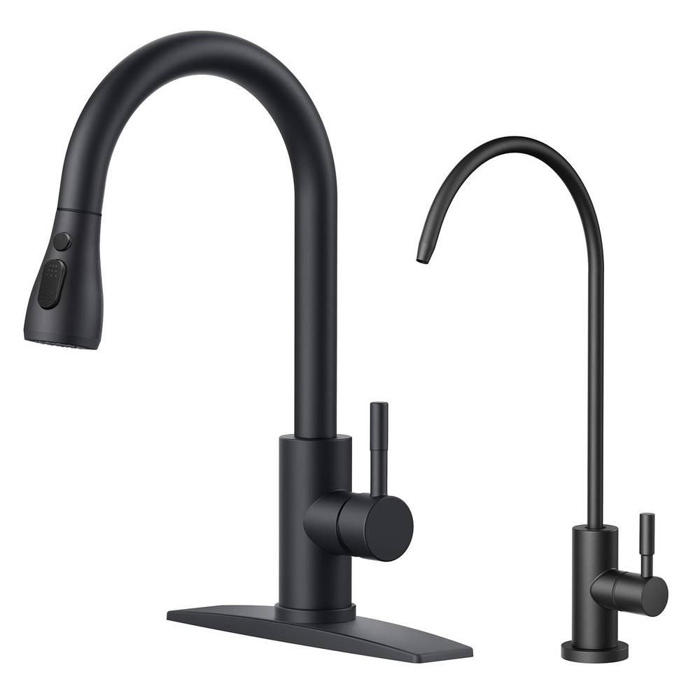 Kitchen Faucet and Water Filter Faucet Combo, Black Stainless Steel Bar Fauce...