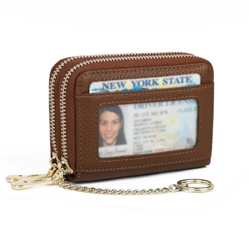 RFID-Blocking Genuine Leather Zipper Card Wallet in Rich Brown-image