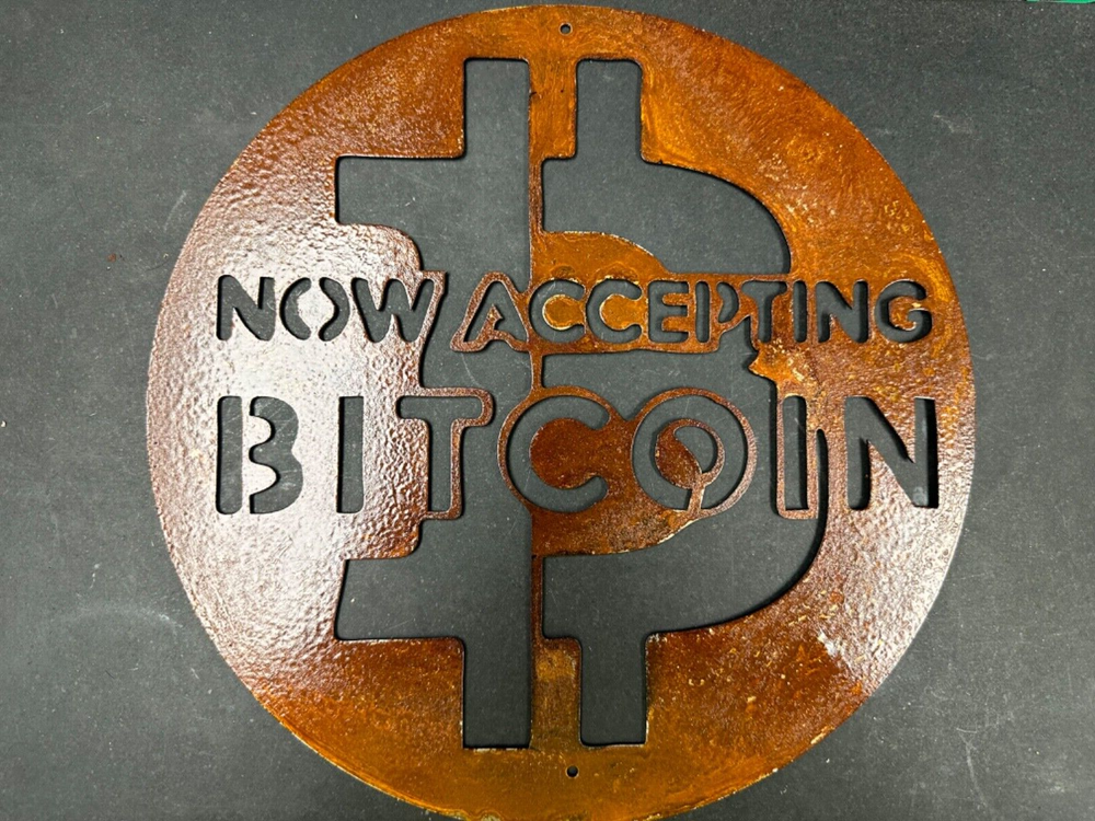 Bitcoin Cryptocurrency Accepting Custom Metal Art Home Decor-image