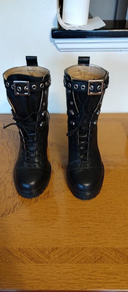 DIESEL WOMENS PLATFORM BLACK LEATHER ANKLE BOOTS SZ 8/EU SZ 39