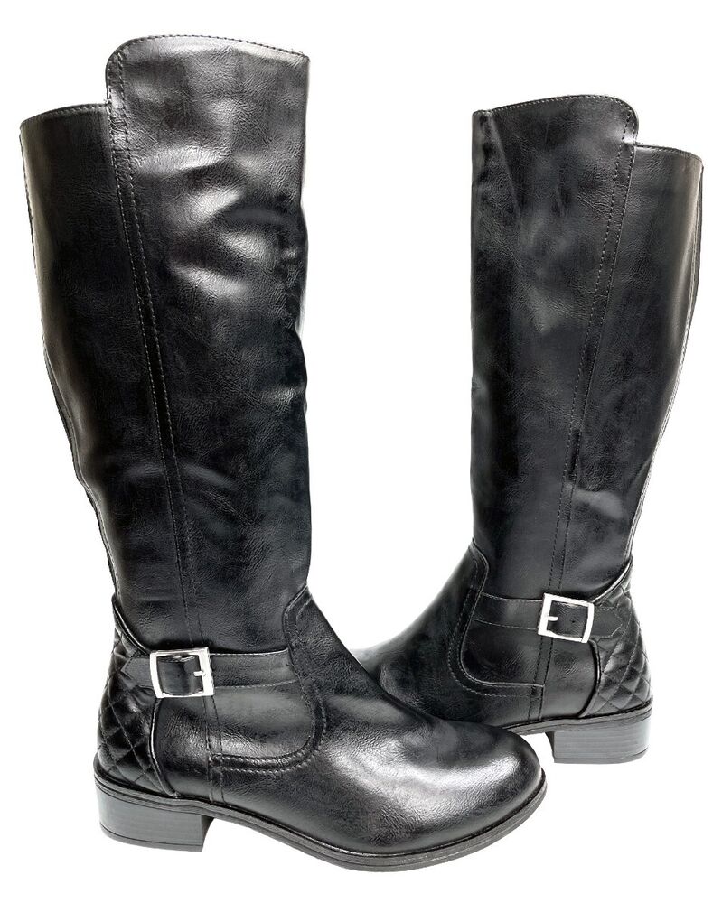 Arizona Dino Faux Leather Black Tall Wide Calf Riding Boots Women's 6 M NEW