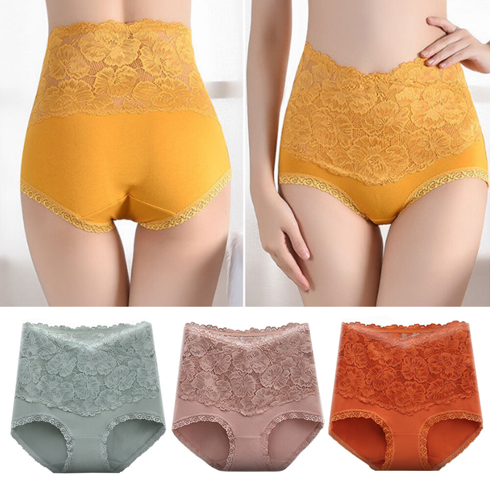 Women Cotton Lace High Waist Underwear Panties Ladies Stretch Briefs Thong