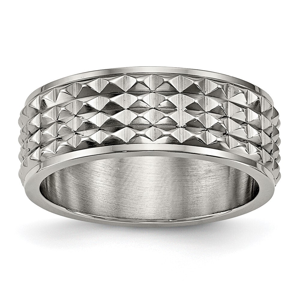 Titanium Polished 8mm Studded Band Ring Size 8 for Men 3.69gm