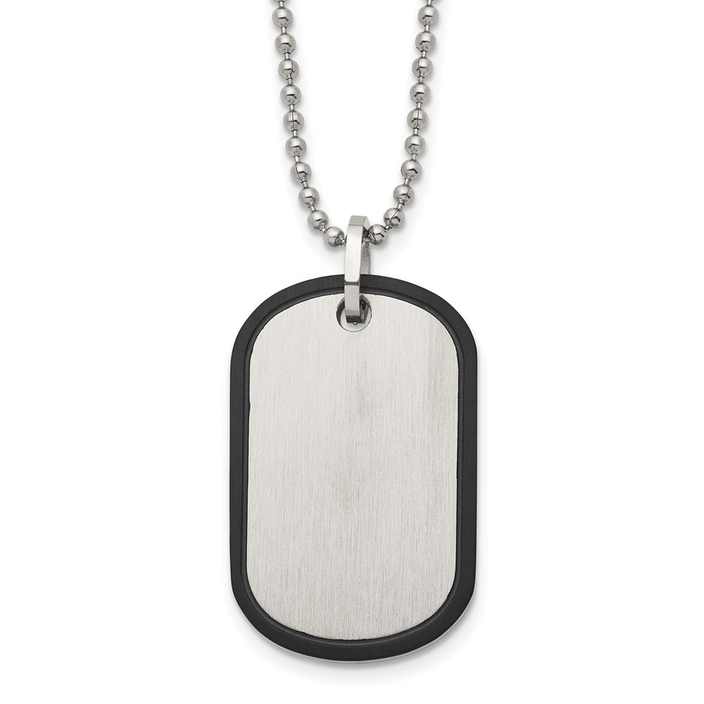Stainless Steel Brushed Black IP-plated Edge Dog Tag Ball Chain Necklace 22