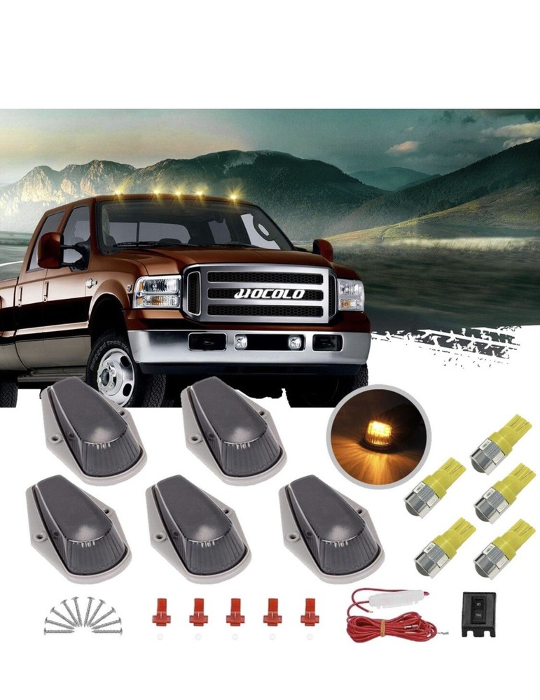 Black Smoked Cab Roof Running Amber Marker Lights for Pickup Trucks  