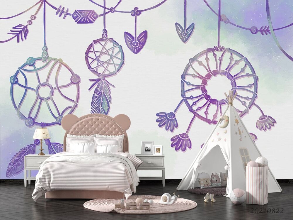 3D Purple Dreamcatcher Wall Murals Wallpaper Murals Wall Sticker