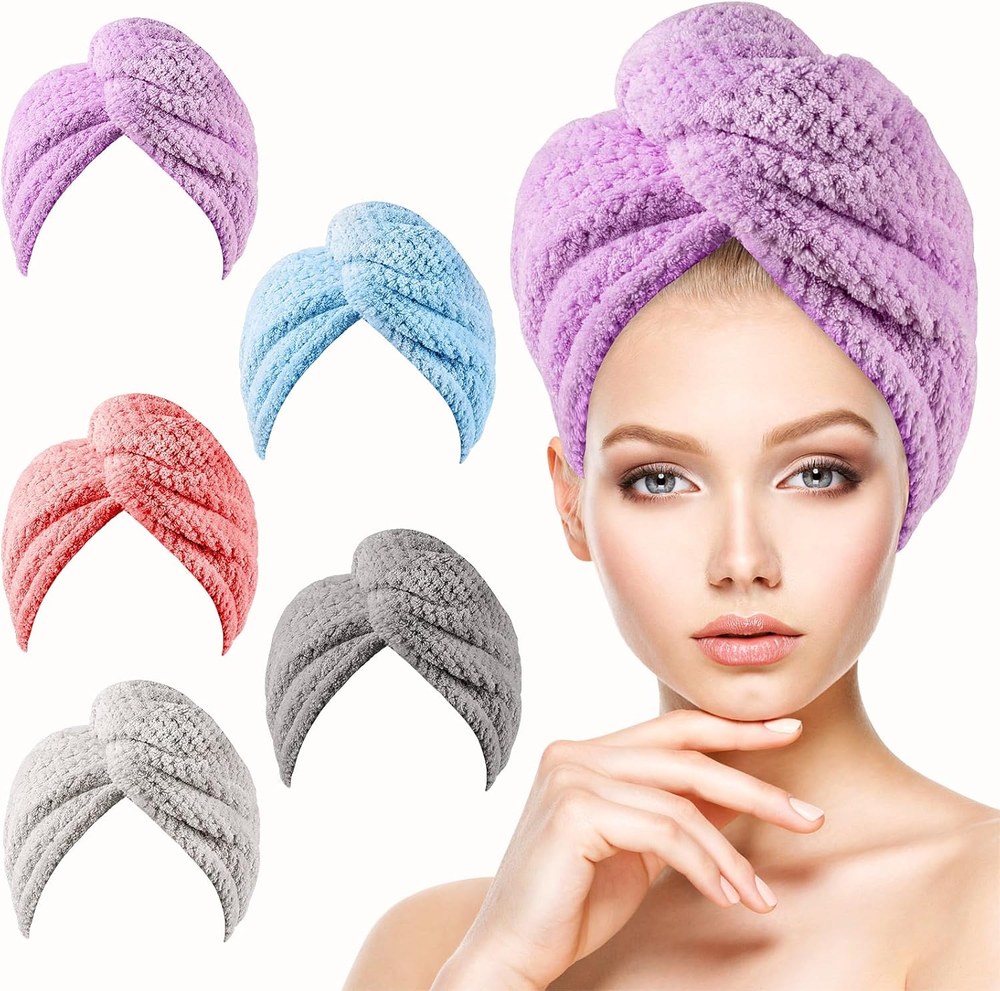 5 Pack Microfiber Hair Towel Wrap for Women in 5 Colors