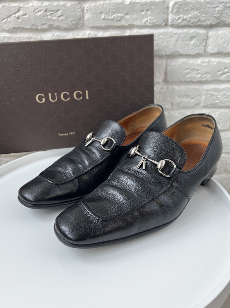 Gucci Black Leather Horsebit Loafers Shoes Men's Size 44.5 Italy