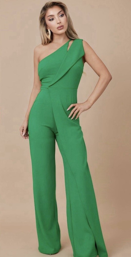 Valentine Women’s Small One Shoulder Jumpsuit Kelly Green Formal Long