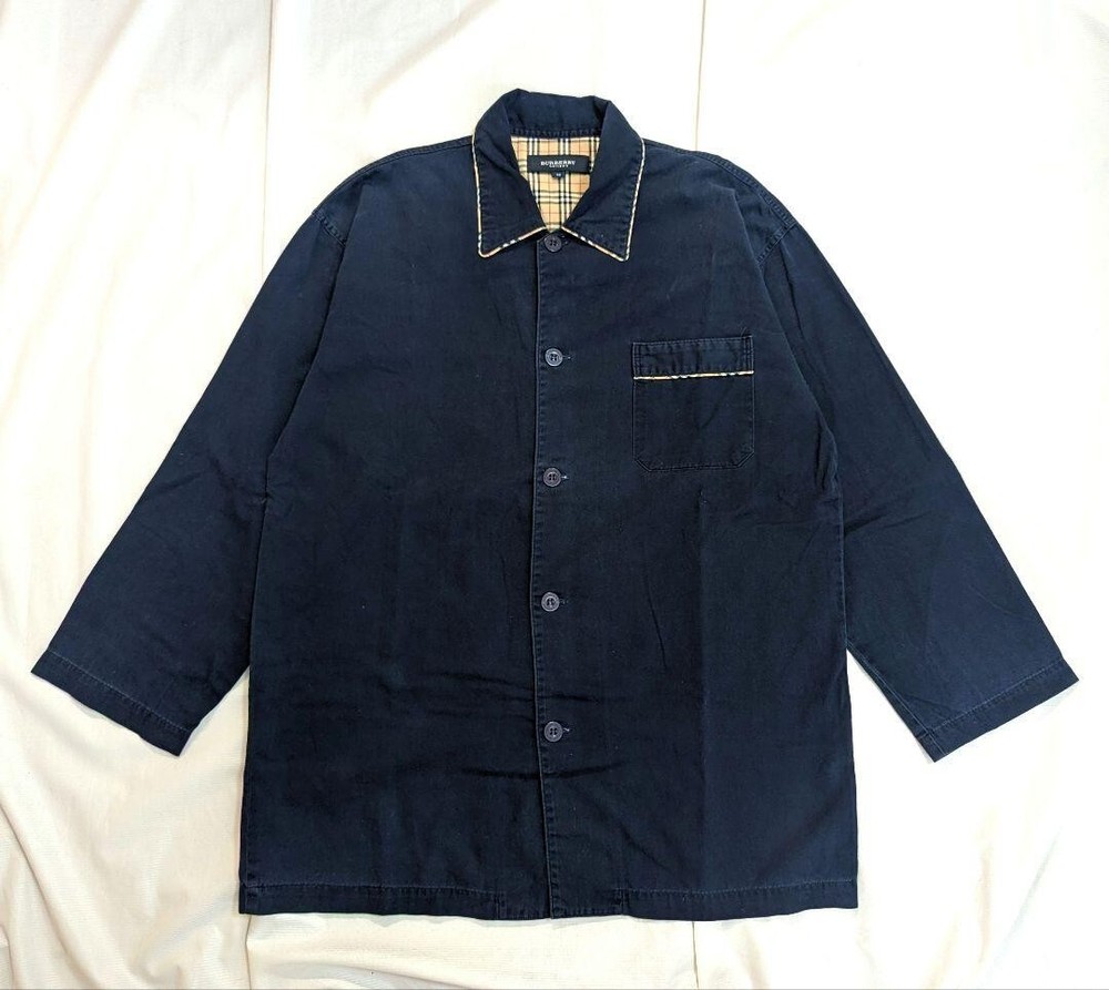 BURBERRY LONDON Nova Check Cotton Pajama Shirt Navy Sleepwear Men Size M Used