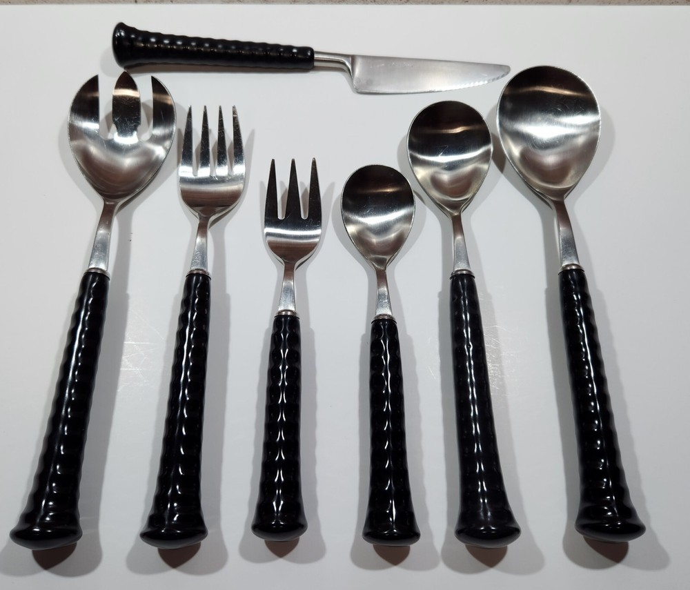 Noritake Primastone Ribbed Decision Black Stainless Flatware Japan sold by piece