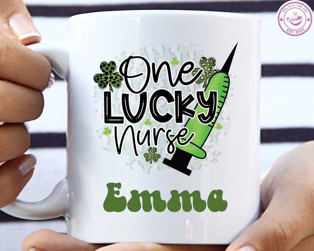 Personalized St Patricks Day Nurse Mug Irish Themed Lucky Shamrock Gift-image